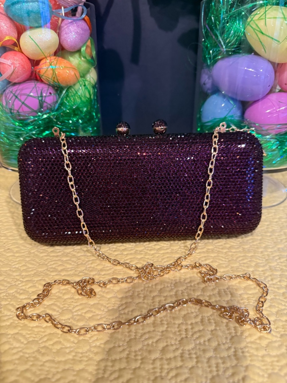 ✨ Burgundy Rhinestone Shoulder Bag w/ Chain Strap – Elegant Evening Clutch